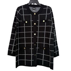 Anne Klein Black and White Checkered Cardigan NWT